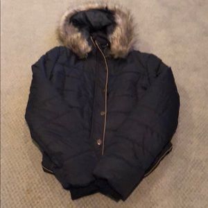 Black Puffer Jacket Juniors Size XL Removals Fur